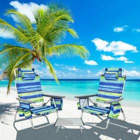 2 Pack 5-Position Outdoor Folding Backpack Beach Table Chair Reclining Chair Set (Color: Blue)