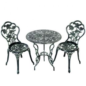 Patio Balcony Stylish Cast Aluminum Bistro Bar Table  Chair 3 Pcs Set (Color: Green, size: 24 Inch)
