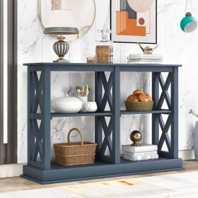 Console Table with 3-Tier Open Storage Spaces and 'X' Legs, Narrow Sofa Entry Table for Living Room, Entryway and Hallway (Color: Navy blue)