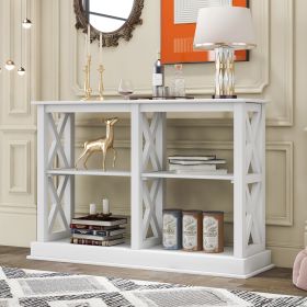Console Table with 3-Tier Open Storage Spaces and 'X' Legs, Narrow Sofa Entry Table for Living Room, Entryway and Hallway (Color: White)