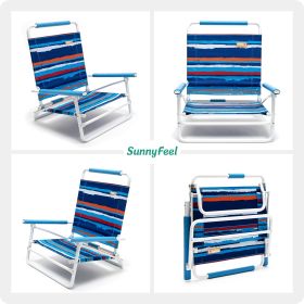 Sunnyfeel Beach Chair, Foldable Camping Chair Beach Chair (Color: Blue Line with Light Blue Armrest)