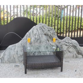 Outdoor patio Furniture Coffee Table with clear tempered glass (Color: Brown)