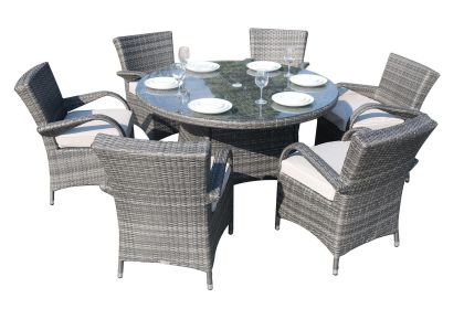 Direct Wicker Outdoor Patio Furniture 7PCS Cast Aluminum Dining Table and Chair (Color: Gray)
