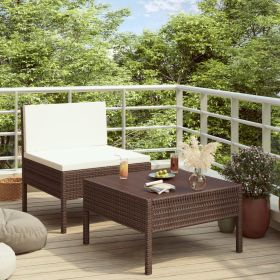 2 Piece Garden Lounge Set with Cushions Poly Rattan Brown (Color: Brown)