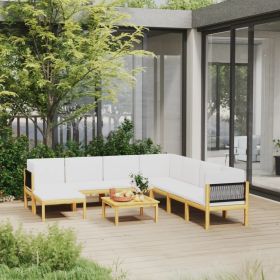 9 Piece Patio Lounge Set with Cushions Cream Solid Acacia Wood (Color: Brown)