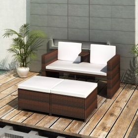 4 Piece Garden Lounge Set with Cushions Poly Rattan Brown (Color: Brown)