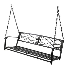 Metal Porch Swing;  Heavy Duty Steel Patio Porch Swing Chair for Outdoors;  Weather Resistant Swing Chair Bench (Color: Black)
