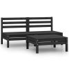 3 Piece Patio Lounge Set Solid Pinewood Black