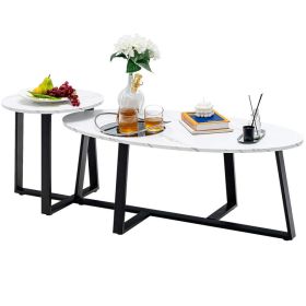 Household Decor Multi Usage 2 Pieces Modern Nesting Coffee  Side Table (Color: White &  Black, Type: Side Table)