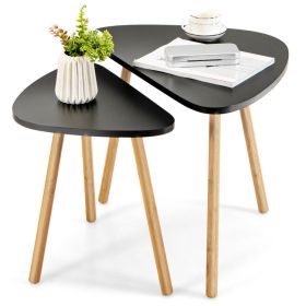 Household Decor Multi Usage 2 Pieces Modern Nesting Coffee  Side Table (Color: Black, Type: Side Table)