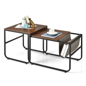 Household Decor Multi Usage 2 Pieces Modern Nesting Coffee  Side Table (Color: Brown, Type: Side Table)