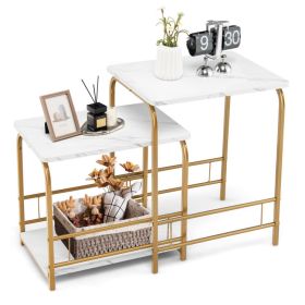 Household Decor Multi Usage 2 Pieces Modern Nesting Coffee  Side Table (Color: White & Gold, Type: Side Table)