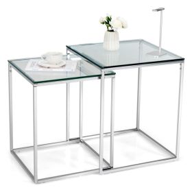 Household Decor Multi Usage 2 Pieces Modern Nesting Coffee  Side Table (Color: Silver, Type: Side Table)