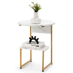 Living Room Bedroom Decor Mobile Sofa End Side Table (Color: White & Gold, Type: Side Table)