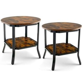 Living Room Bedroom Decor Mobile Sofa End Side Table 2 PCS (Color: Rustic Brown, Type: Side Table)