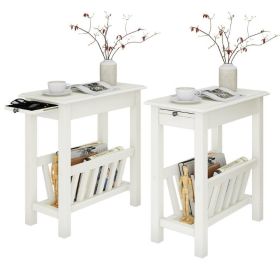 Living Room Bedroom Decor Mobile Sofa End Side Table 2 PCS (Color: White, Type: Side Table)