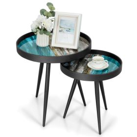 Living Room Set of 2PCS Modern Classic Yet Simper Nesting End Coffee Tables (Color: Black, Type: Coffee Tables)