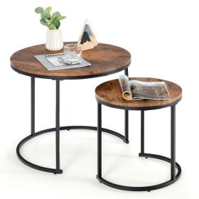 Living Room Set of 2PCS Modern Classic Yet Simper Nesting End Coffee Tables (Color: Brown A, Type: Coffee Tables)