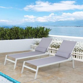 Outdoor Chaise Lounge Adjustable Patio Reclining Lounger Chair with Removable Headrest (Color: Light Grey)