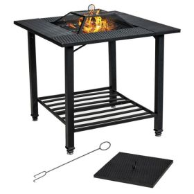 Backyard Garden Party Patio Fire Pit Dining Table (Color: Black, size: 31 In)