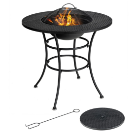 Backyard Garden Party Patio Fire Pit Dining Table (Color: Black, size: 31.5 in)