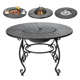 Backyard Garden Party Patio Fire Pit Dining Table (Color: Black, size: 35.5 In)
