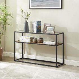 48.03" Glass Console Sofa Table;  Modern Open Hallway Table;  Narrow Entryway Table;  2 Shelves Couch Side Table with Adjustable Feet (Color: Oak)
