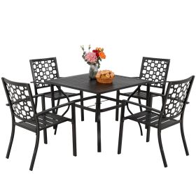 MEOOEM Patio Dining Set Outdoor Metal Square Bistro Side/End Table and Stackable Patio Dining Chairs;  Black (Style: American)