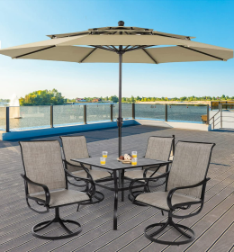 MEOOEM Patio Textilene Dining Set  Bistro Set Outdoor Furniture Square Bistro Metal Table Side/End Table and Dining Chairs (Style: American)