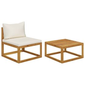 2 Piece Acacia Wood Garden Sofa Set With Cushions (Color: Cream)