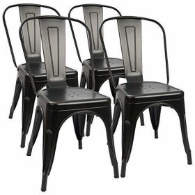 Metal Dining Chairs Set of 4 Indoor Outdoor Patio Chairs Stackable Kitchen Chairs with Back Restaurant Chair 330 LBS Capacity (Color: Black, quantity: 4)
