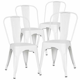 Metal Dining Chairs Set of 4 Indoor Outdoor Patio Chairs Stackable Kitchen Chairs with Back Restaurant Chair 330 LBS Capacity (Color: White, quantity: 4)