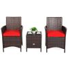 3 Pieces Patio Cushioned Rattan Converstaion Set With Glass Table Top