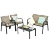 4 Pieces Patio Furniture Set with Glass Top Coffee Table
