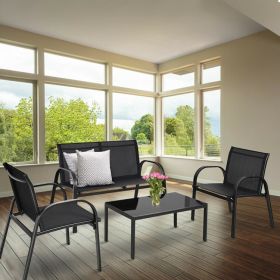 4 Pieces Patio Furniture Set with Glass Top Coffee Table (Color: Black)