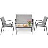 4 Pieces Patio Furniture Set with Glass Top Coffee Table