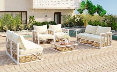 TOPMAX Modern Minimalist 7-Piece Metal Patio Sectional Sofa Set (Color: as Pic)