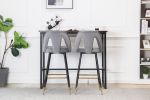 Set of 2 Velvet Upholstered Bar Stools With Gold Tipped Black Metal Legs