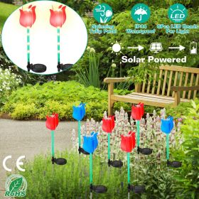 2Pcs Solar Powered Tulip Garden Light Wind Mill Waterproof Landscape Stake Lamp (Color: Red)