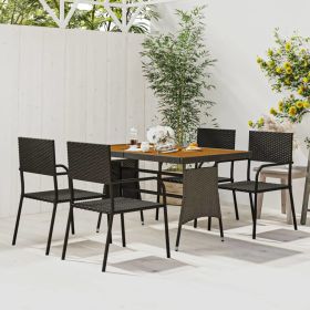 5 Piece Patio Dining Set Poly Rattan Black (Color: Black)