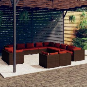13 Piece Patio Lounge Set with Cushions Brown Poly Rattan (Color: Brown)