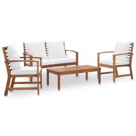 4 Piece Garden Lounge Set with Cushions Solid Acacia Wood (Color: White)