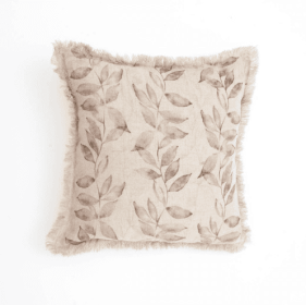 Natural Linen Accent Pillow: Brown Printed Design With Tassel Fringe (Option: BROWN)
