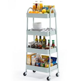 Four-layer Practical Mobile Trolley, Metal Movable Storage Rack, With Lockable Casters (Option: GREEN)