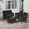 4 Piece Patio Rattan Conversation Set with Cozy Seat Cushions