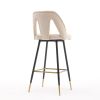 Set of 2 Velvet Upholstered Bar Stools With Gold Tipped Black Metal Legs