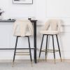 Set of 2 Velvet Upholstered Bar Stools With Gold Tipped Black Metal Legs