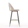 Set of 2 Velvet Upholstered Bar Stools With Gold Tipped Black Metal Legs