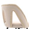 Set of 2 Velvet Upholstered Bar Stools With Gold Tipped Black Metal Legs