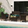 4 Piece Patio Rattan Conversation Set with Cozy Seat Cushions